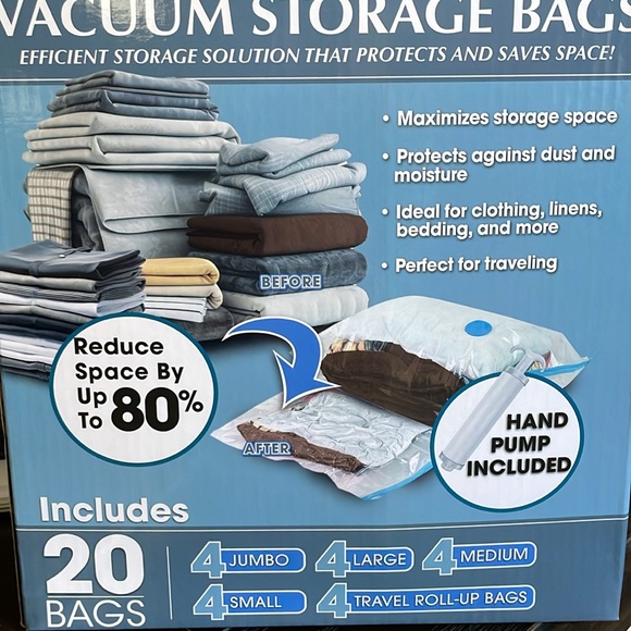 NIB-20 Pack Vacuum Storage Bags, Space Saver Bags 5 Sizes Hand Pump Included - Picture 9 of 9